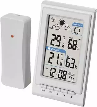 EMOS Mini Funk-Wetterstation mit Außensensor, Temperatur, Luftfeuchtigkeit, Wettervorhersage, Funkuhr, weiß (E0352)