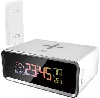 infactory Funk-Wetterstation mit Qi-Ladegerät & Wecker, 10W (ZX7107)