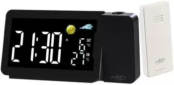 infactory Funk-Wetterstation mit Projektionswecker, Außensensor, USB, schwarz (FWS-325.pro)