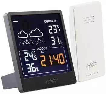 infactory Wetterstation mit Außensensor, VA-Farbdisplay, schwarz