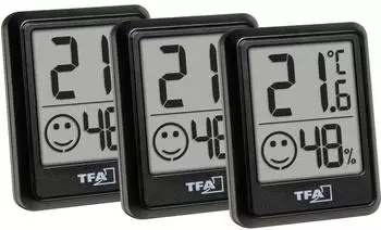 TFA Dostmann Digitales Thermo-Hygrometer 3er-Set, schwarz (30.5060.01.03)