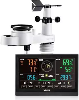VEVOR Funk-Wetterstation 5-in-1, Solarsensor, 190,5mm VA-Display
