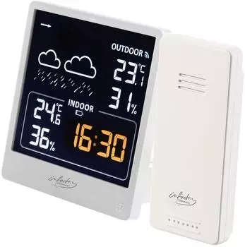 infactory Wetterstation mit Außensensor, VA-Farbdisplay, Wetterprognose, weiß