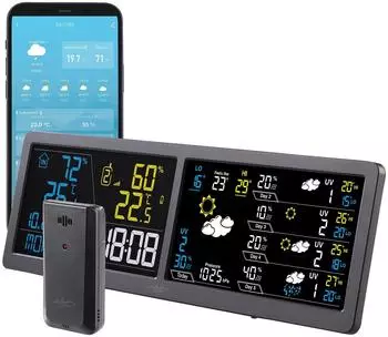 infactory FWS-750.app WLAN-Funk-Wetterstation Widescreen-VA-Display, Außensensor (FWS-750.app)