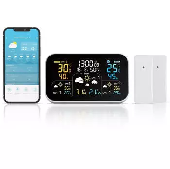 Brandson WLAN-Wetterstation mit 2 Au&szlig;ensensoren, Farbdisplay, schwarz (308396)