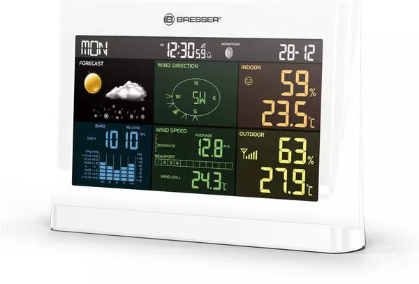 Funk Wetterstation Mit Außensensor - Großes Farbdisplay, DCF Funkuhr, Wettervorhersage Für Innen & Außen