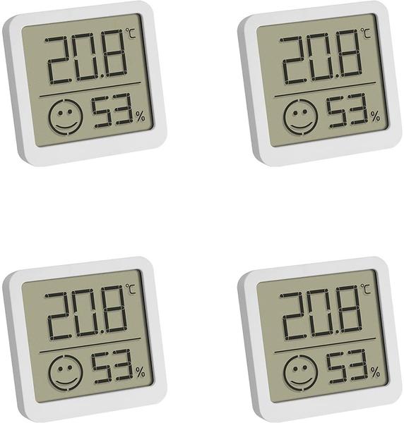 TFA Dostmann 4er Set Digitales Thermo-Hygrometer mit Komfortzone Thermo-/Hygrometer Weiß