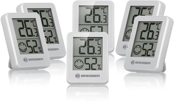 Bresser Thermometer Hygrometer Temeo Hygro Indicator 6er-Set zum Aufstellen oder zur Wandmontage mit Raumklima-Indikator, weiß