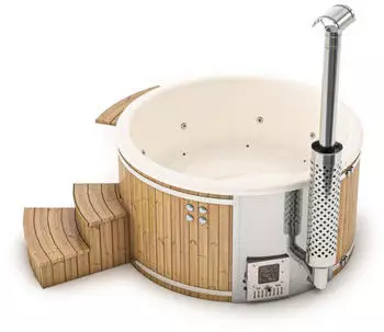 Finntherm Badefass Stockholm Thermoholz Whirlpool &Oslash;200cm VA-Ofen 30 kW Grau