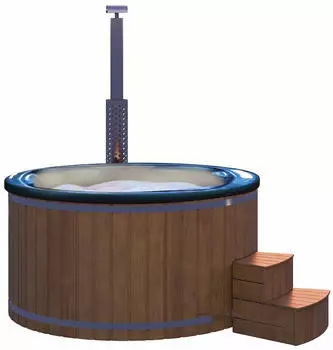 Wolff Finnhaus Typ 5 Ø 225 cm mit Acrylwanne, Massagesystem, Luftsprudelsystem & LED-Beleuchtung blau marmoriert Thermoholz