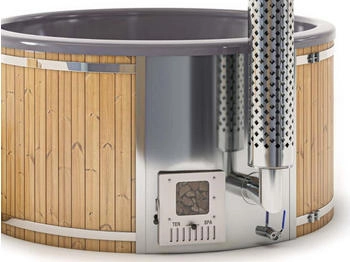 Finntherm Holz Badefass Stockholm Thermoholz &Oslash;200cm VA-Ofen 30 kW Creme