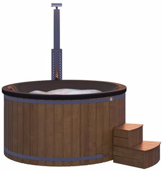 Wolff Finnhaus Typ 5 Ø 225 cm mit Acrylwanne, Massagesystem, Luftsprudelsystem & LED-Beleuchtung schwarz Thermoholz