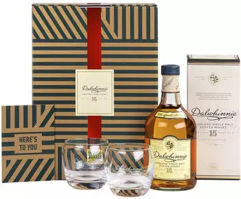 Dalwhinnie 15 Jahre 0,7l 43% Geschenkset mit Gl&auml;sern und Gru&szlig;karte in Geschenkbox
