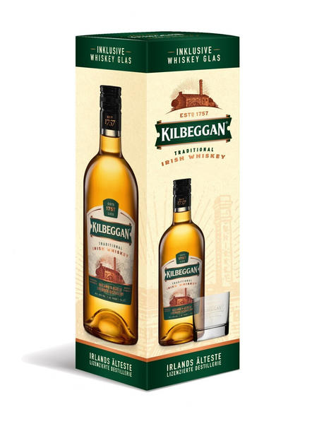 Kilbeggan Irish Whiskey 0,7l 40% Geschenkset mit Glas