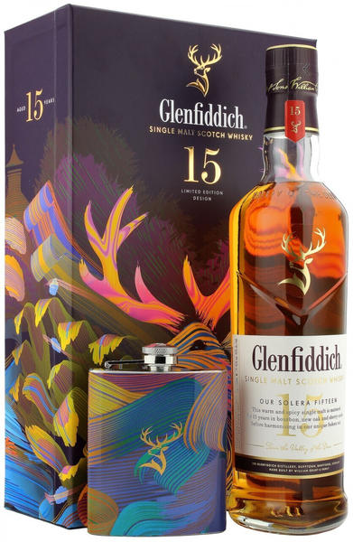 Glenfiddich 15 Jahre Geschenkset mit Hip Flask0,7l 40%