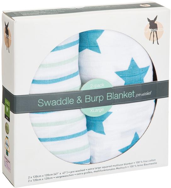 Lässig Mulltücher Swaddle & Burp Blanket XL 120 x 120 cm 2 St. stars & stripes boys