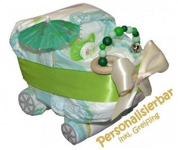 dubistda Windeltorte Kinderwagen grün Baby-Dry 4-9 kg 9 Stück
