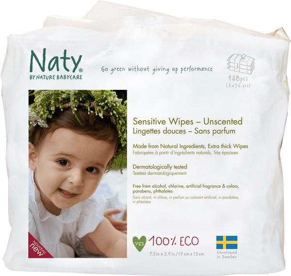 Naty Eco Feuchttücher Sensitive unparfümiert (3 x 56 Stück)