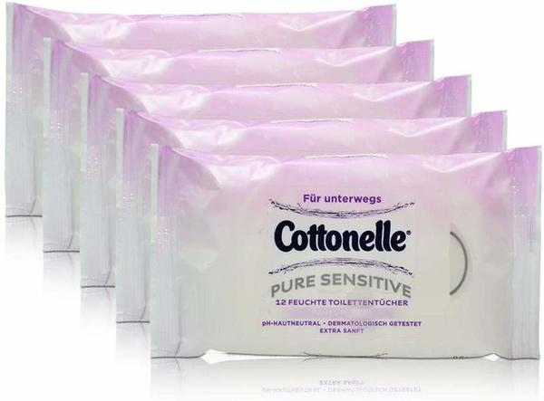Cottonelle 5x Cottonelle feuchte Toilettentücher Pure Sensitive Parfüm-Frei 12 Tücher für unterwegs