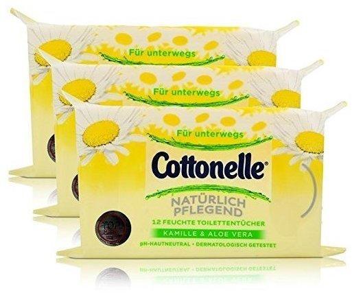 Cottonelle 3x Cottonelle feuchte Toilettentücher Kamille & Aloe Vera 12 Tücher für unterwegs