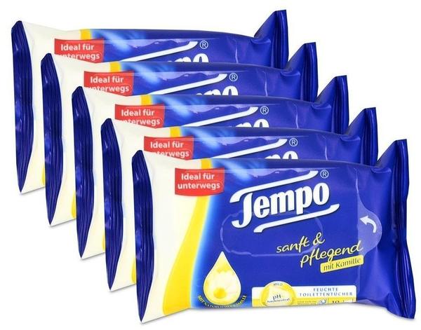 Tempo 5x Tempo Feuchte Toilettentücher sanft & pflegend Travelpack, mit Kamille 10er