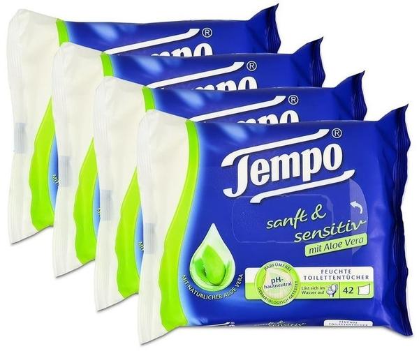 Tempo 4x Tempo Feuchte Toilettentücher sanft & sensitiv Nachfüllpackung, mit Aloe Vera 42er