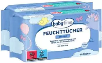 Babytime Classic Feuchttücher mit Aloe Vera - 2er Pack Babytime Classic Feuchttücher mit Aloe Vera - 2er Pack