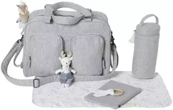 Vertbaudet Family Wickeltasche, Sweatware, mehrere Taschen, grau meliert