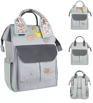 KIKKABOO Myla Wickelrucksack mit abnehmbarem Dino-Abzeichen, grau (31108020090)