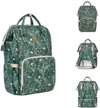 KIKKABOO Siena Wickeltasche Rucksack, grün gemustert (31108020120)