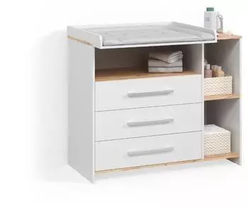 Livinity Torino Wickelkommode wei&szlig;/Goldkraft Eiche, 3 Schubladen (58765)