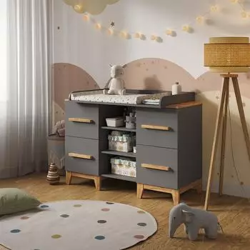 VitaliSpa Wickelkommode Malia grau/Artisan-Eiche, 4 Schubladen, 133x98cm (58350)