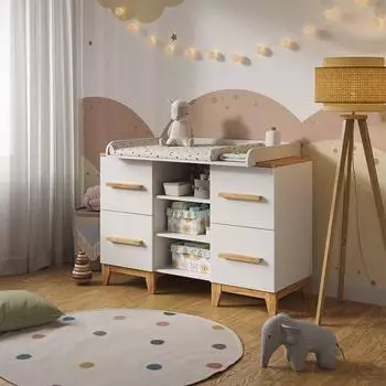 VitaliSpa Malia Wickelkommode wei&szlig;/Eiche Artisan, 4 Schubladen, 133x98cm (58349)
