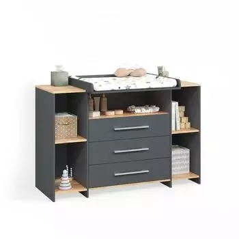 Livinity Torino Wickelkommode anthrazit/Goldkraft Eiche, 3 Schubladen (58768)