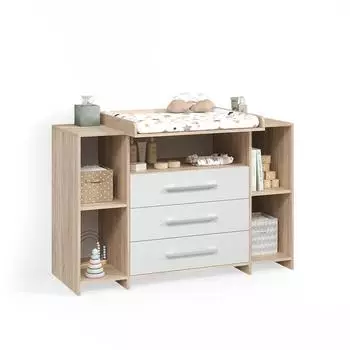 Livinity Torino Wickelkommode weiß/Sonoma XL mit Schubladen (58927)