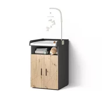 Livinity Ronco Wickelkommode Anthrazit/Artisan-Eiche mit Wickelaufsatz (62539)