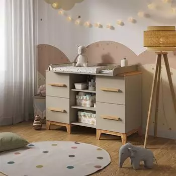 VitaliSpa Malia Wickelkommode 133x98cm, Kaschmir/Eiche Artisan, 4 Schubladen (58351)