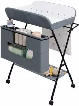 Woltu Wickeltisch klappbar, h&ouml;henverstellbar, Metall/Oxfordgewebe, grau (W0ETT0169)