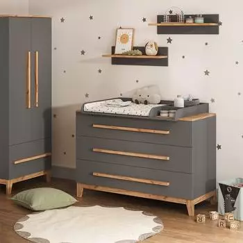 VitaliSpa Wickelkommode Malia grau/Eiche Artisan, 3 Schubladen (58356)