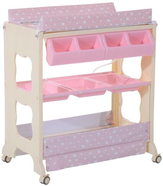 Homcom Baby Wickeltisch Wickelkommode mit Badewanne Wickelauflage Mobil rosa