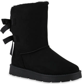 VAN HILL Damen Winter Boots Flach Schleifen Bequem Schuhe 216551 schwarz