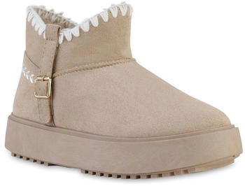VAN HILL Damen Winter Boots Plateau Stickereien Bequem Schuhe 216396 khaki