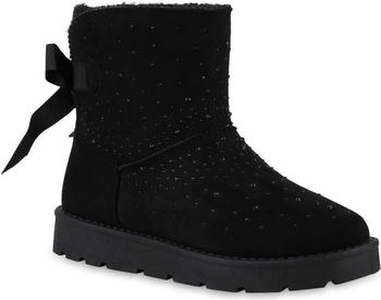 VAN HILL Winter Boots Flach Strass Bequem 216558 schwarz silber