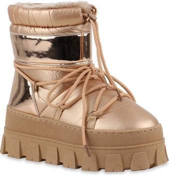VAN HILL Damen Winter Boots Keilabsatz Metallic Rose Gold 217516