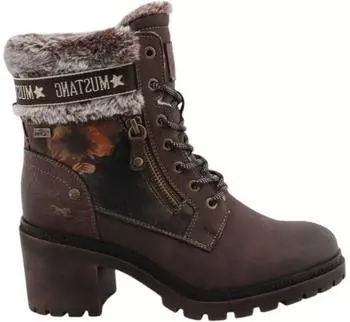 MUSTANG Lace-up Boots with Faux Fur Collar dunkelbraun/grau/dunkelorange