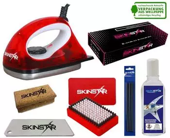 SkinStar Skiwachs-Set 7-teilig mit Wachsbügeleisen für Alpin Nordic & Snowboard (SK9R7-RED)