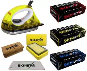 SkinStar Starter SKI Wachs Set Wachsbügeleisen Bürste Hydrocarbonwachs 7-teilig (SK7G7)