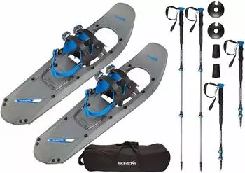 SkinStar Schneeschuh 25 INCH Schneeschuhwandern bis 100 kg mit Tourenski Stock (WSE-38403-25-ST-GREY)