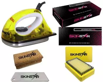 SkinStar Starter Ski Wachs Set Wachsbügeleisen Bürste Wachs 5-teilig gelb (SK3G5)
