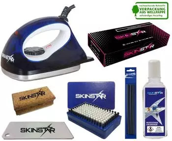 SkinStar Skiwachs-Set 7-teilig mit Wachsbügeleisen für Alpin Nordic & Snowboard (SK9B7-BLUE)